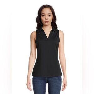 Athleta Black Collared Sleeveless V-Neck Golf Blouse